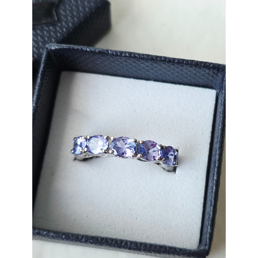 Tanzanite Sterling Silver 925 Five Stone Oval Anniversary Ring Size 7.25